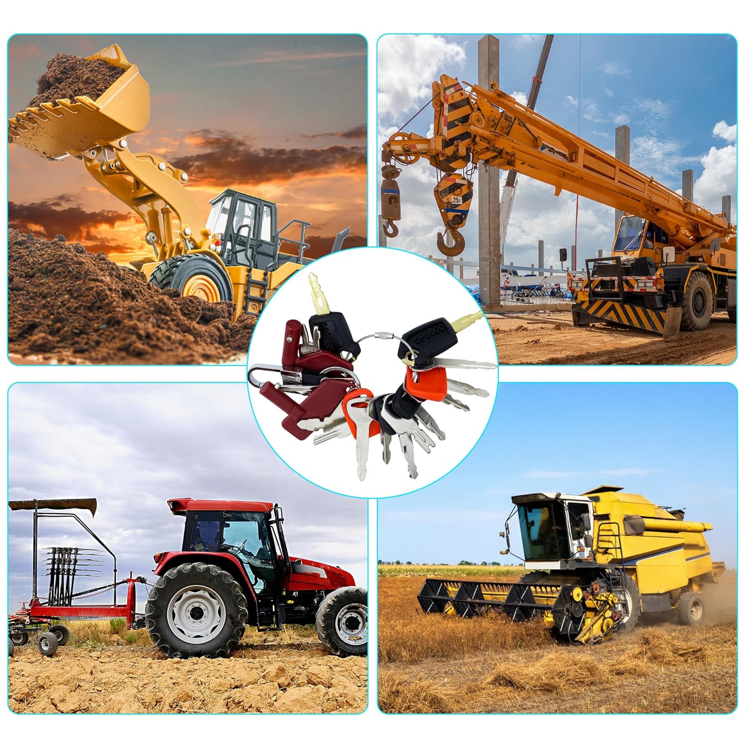 Juego de equipo pesado de 17 teclasjuego de construcción para JD John Deere Komatsu, Kubota, Yanmar, Daewoo, Hyster, Takeuchi y más.