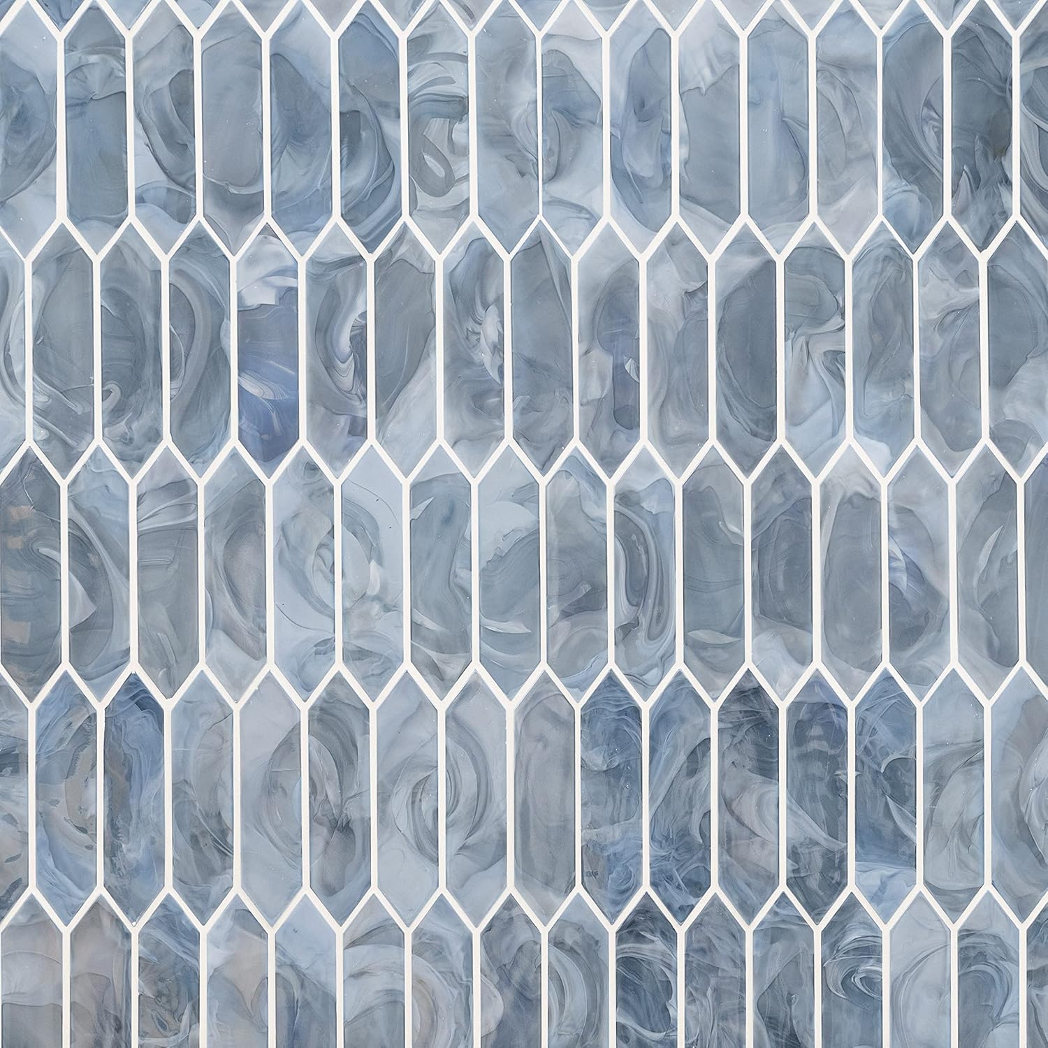 MSI Azulejo de vidrio de piquete azul brillante para pared de baño, Azulejo de salpicaduras de cocina, Azulejo de pared de acento, Azulejo de pared