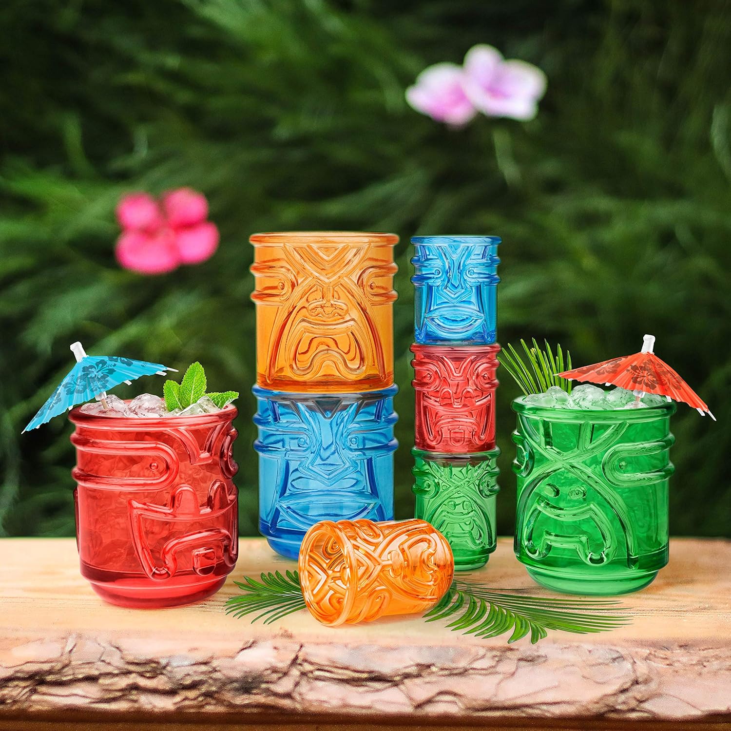 Final Touch Vasos Tiki de 12 onzas, juego de 4 vasos de colores (TK5302)