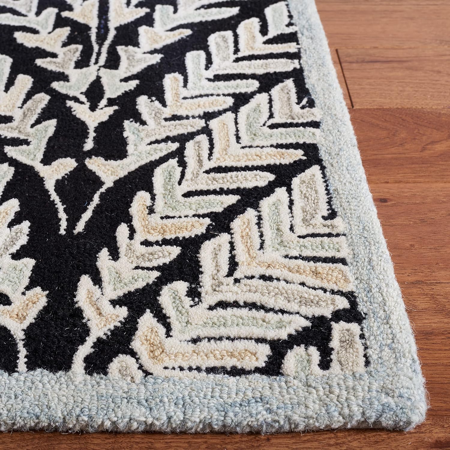 Safavieh Capri Collection – Alfombra cuadrada de 3 pies, color negro y marfil, lana hecha a mano, ideal para zonas de alto tráfico en sala de estar,