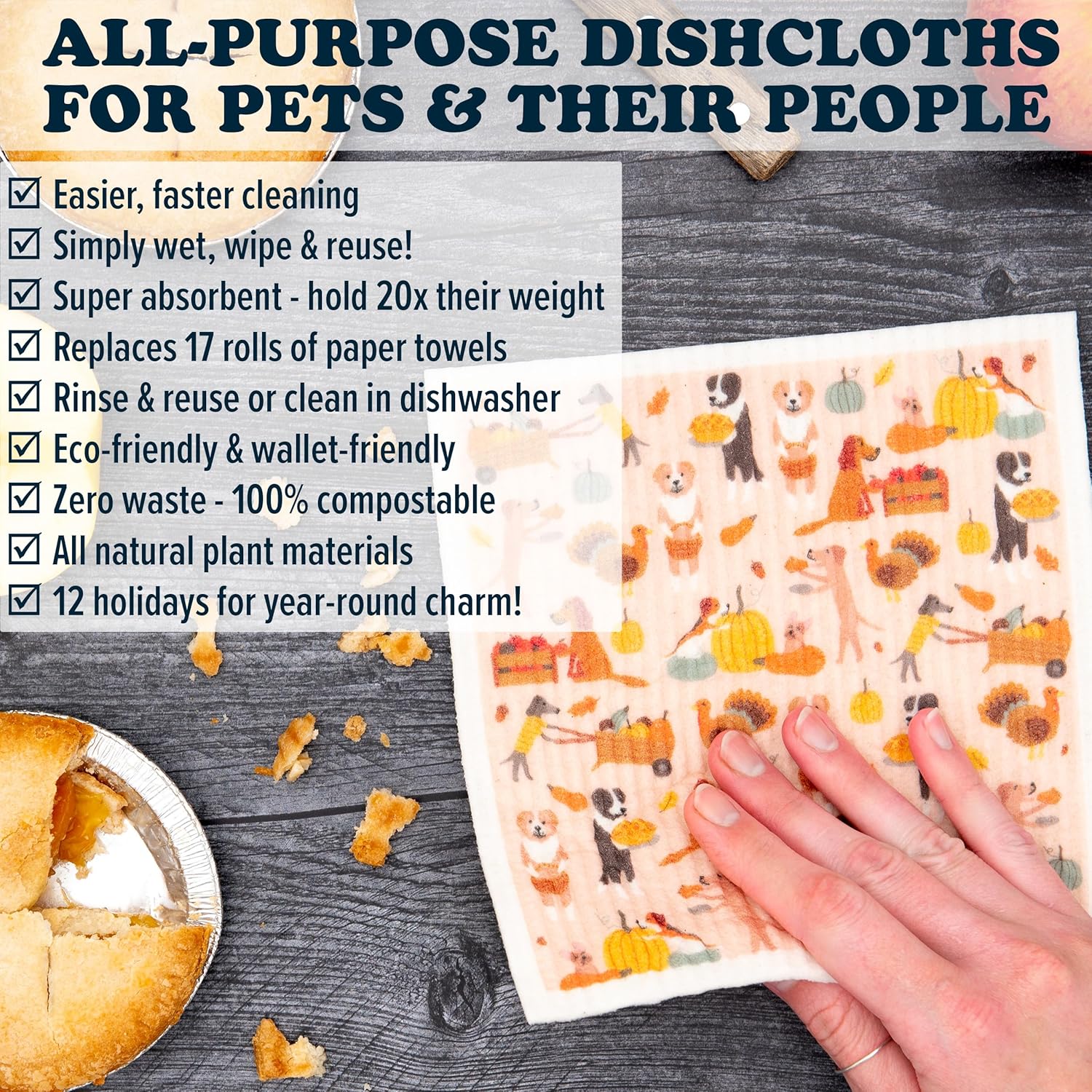 Puppington Pupper Towels – 12 paños de cocina suecos para decoración de Navidad de cocina, toallas de cocina y paños de cocina para perros de Papá