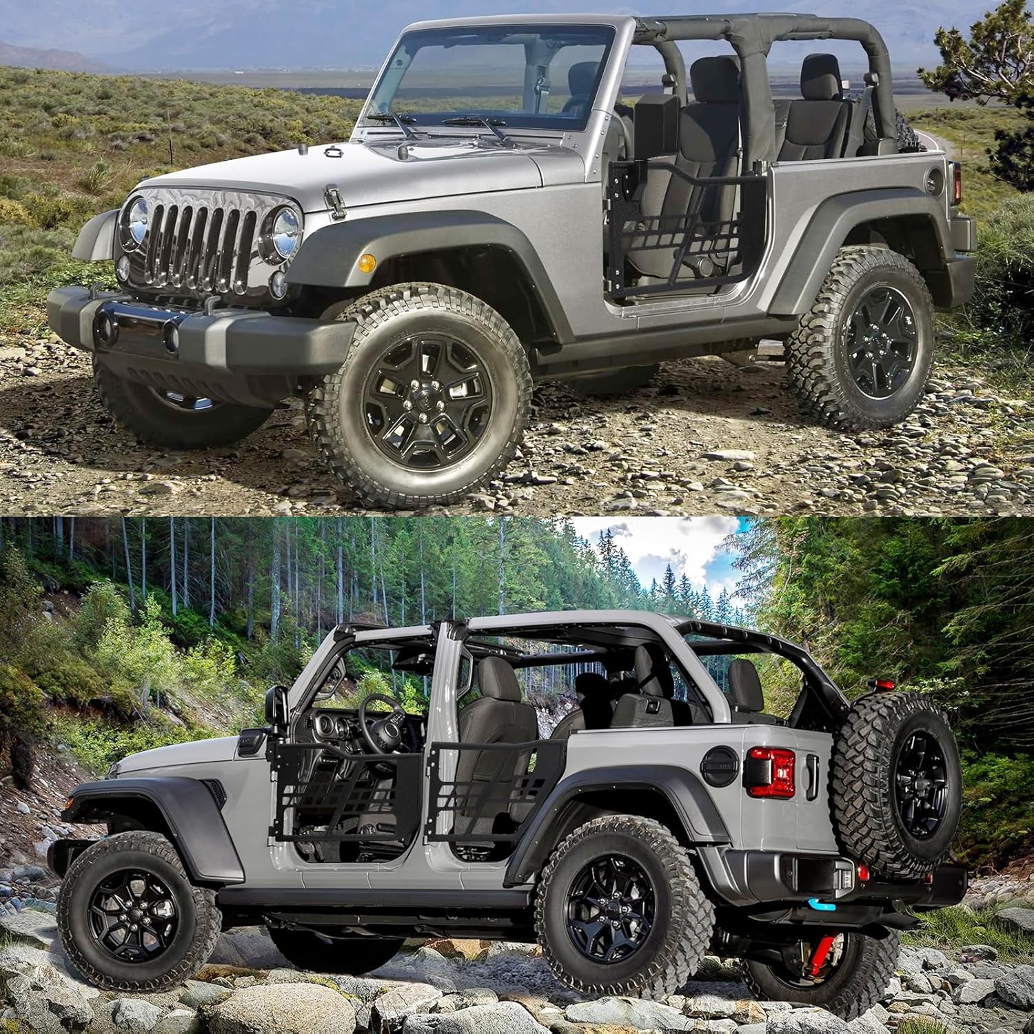 Puertas tubulares todoterreno Safari compatibles con Wrangler JL 2018-2024 de 2 puertas, juego de 2 medias puertas de tubo grueso para aventura
