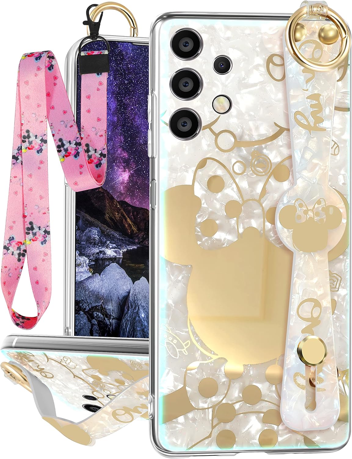 Trendy Fun Minn – Funda para Samsung Galaxy A32 5G con correa para la muñeca para niñas y mujeres, diseño femenino de personajes de dibujos