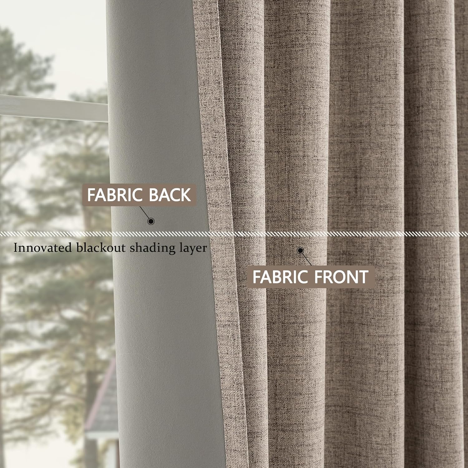 Cortinas 100% opacas de 90 pulgadas de largo, cortinas y cortinas con aislamiento térmico de lino para dormitoriosala de estar, bolsillo para