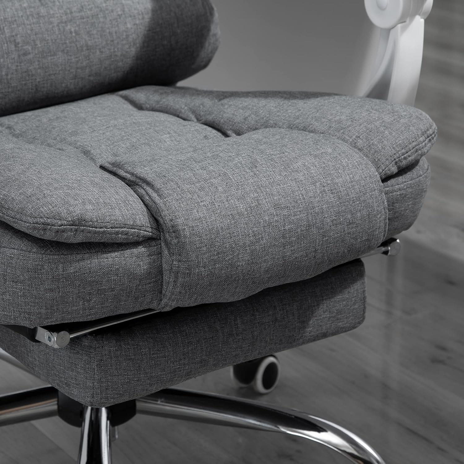 Vinsetto Silla de oficina ejecutiva de respaldo alto con reposapiés, silla de computadora de tela de lino con reposabrazos acolchados, silla de