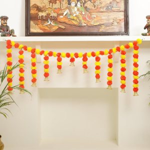 Toran para colgar en la puerta de caléndula de 5 pies, color amarillo y naranja  Thorans indio  Guirnalda de flores para Pooja Mandir, puerta, Toran para colgar en la puerta de caléndula de 5 pies, color amarillo y naranja  Thorans indio  Guirnalda de flores para Pooja Mandir, puerta,