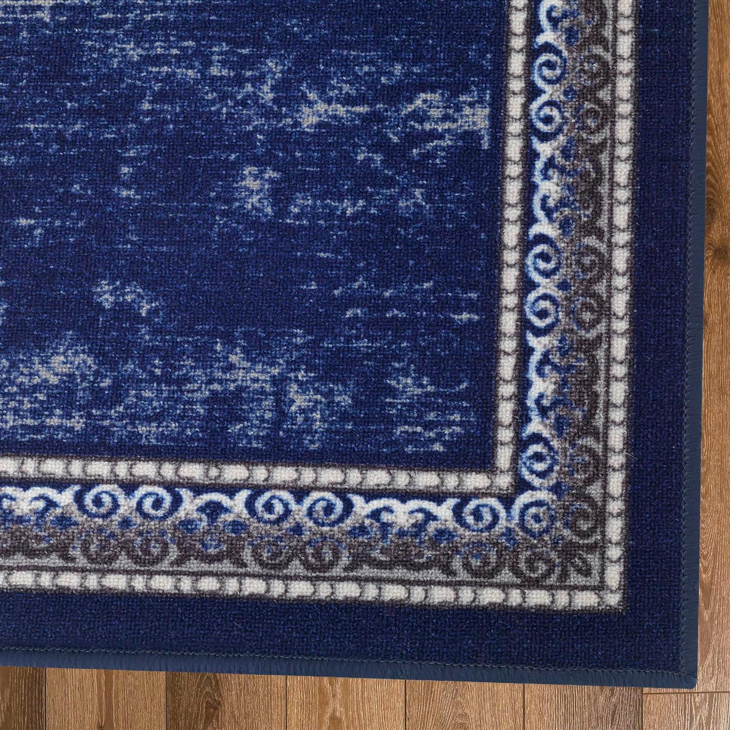 Antep Rugs Alfombras Bordered Modern – Alfombra antideslizante de 2 x 10 pies (antideslizante) con parte trasera de goma para interiores (azul