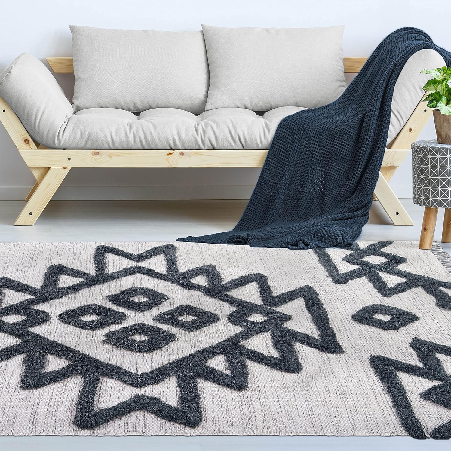 Superior Alfombra de lana copetuda a mano para interiores, decoración geométrica del hogar para sala de estar, cocinacomedor, dormitorio, oficina,