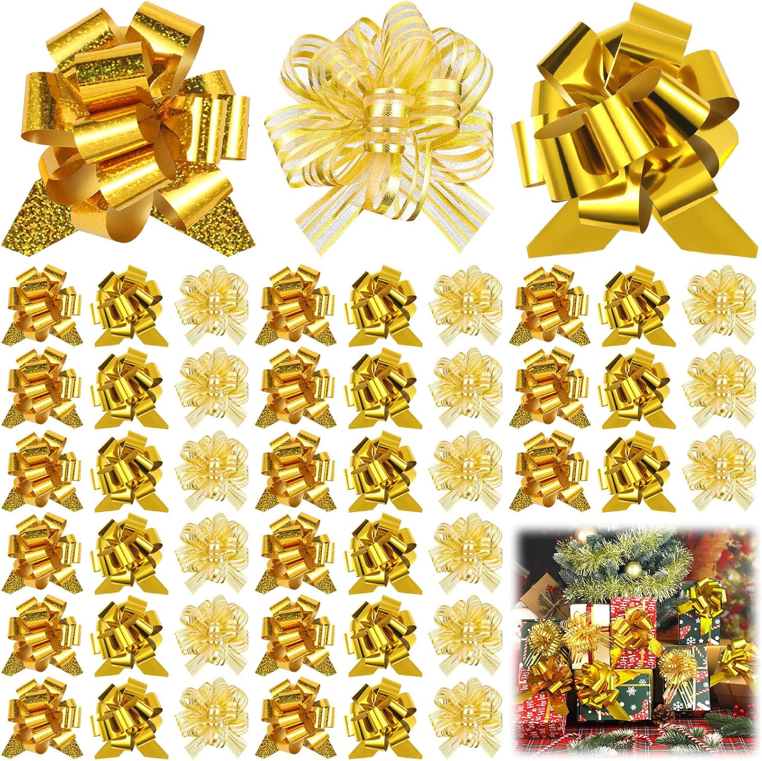 100 lazos de regalo de Navidad de 5 pulgadas con accesorio de envoltura de cinta, lazos de regalo de Navidad para cestas de vacaciones, decoración