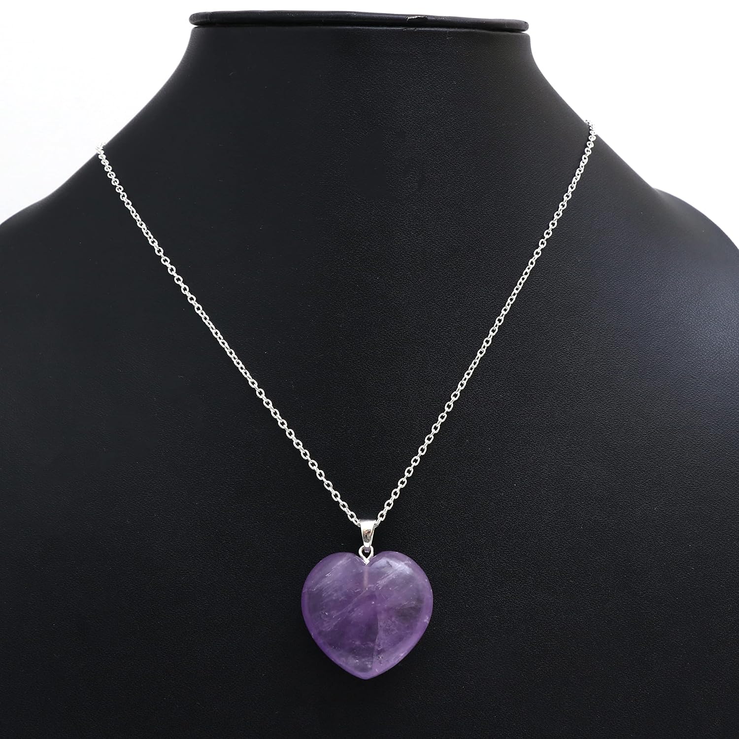 Gempires Pink Amethyst Heart Necklace, Love Crystal Pendant, February Birthstone, Trendy, Minimal, Gift for Her, 18 + 2 inch Adjustable Silver