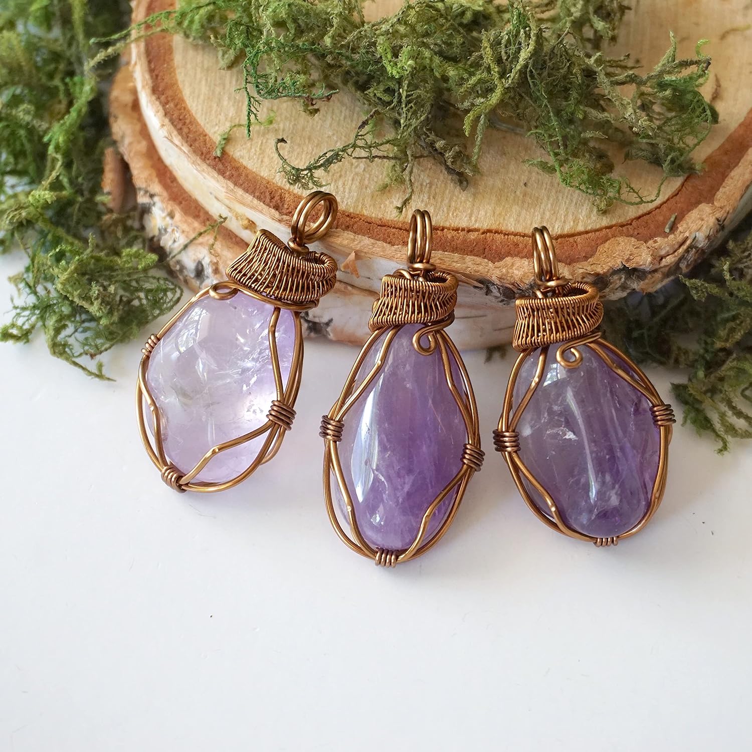 Designs by Nature Gems Handmade Women Necklace Amethyst Necklace 24 Inch Chain Antique Bronze February Birthstone