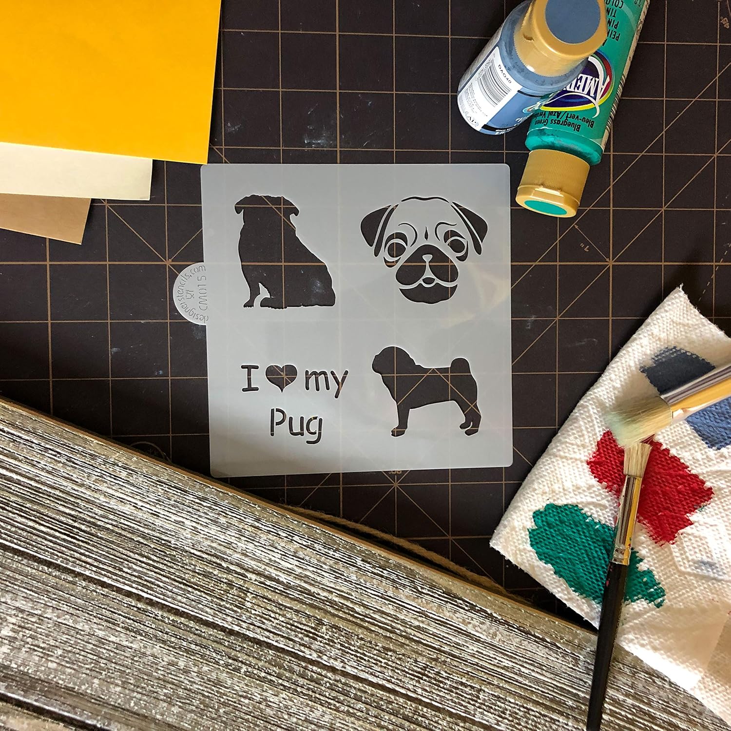 Plantilla de galletas y manualidades I Love My Pug de Designer Stencils