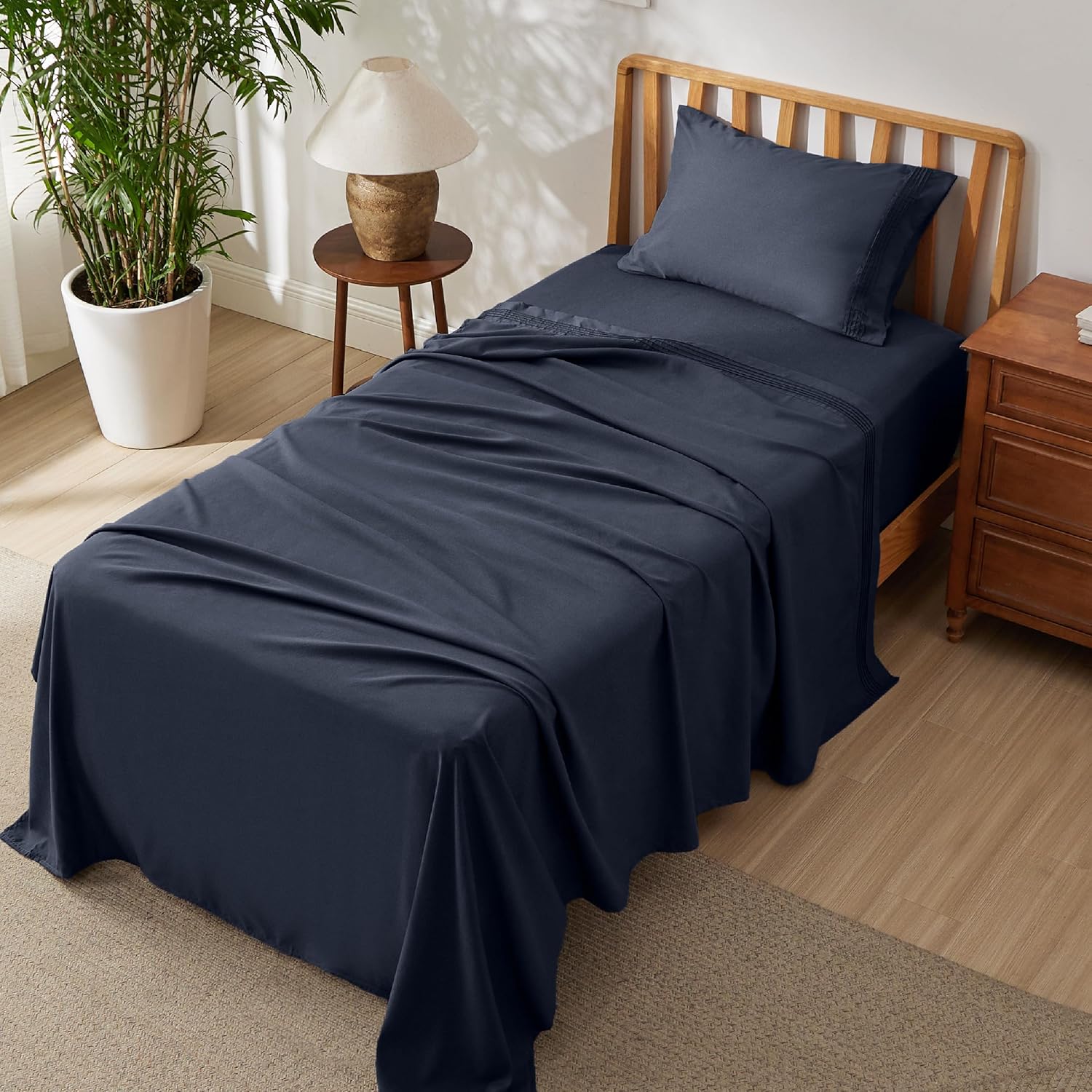 Bedsure Juego de sábanas tamaño individual de bolsillo profundo, se adapta a colchones de hasta 21 pulgadas de grosor, sábanas de colchón de aire de