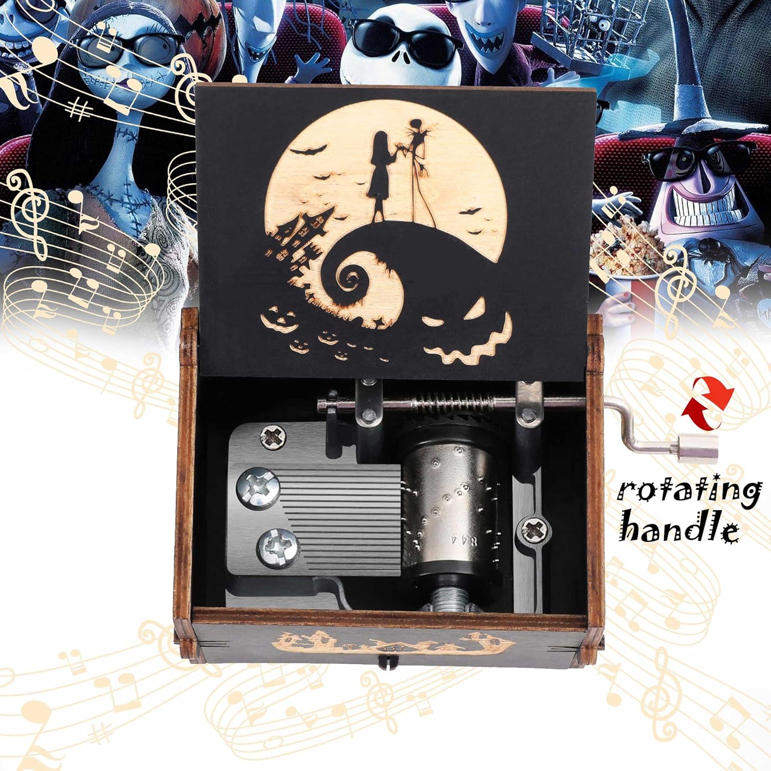 BAOSIWA Caja de música de Halloween, caja de música de madera grabada, regalos para novia, novio, ella, cumpleaños, día de San Valentín