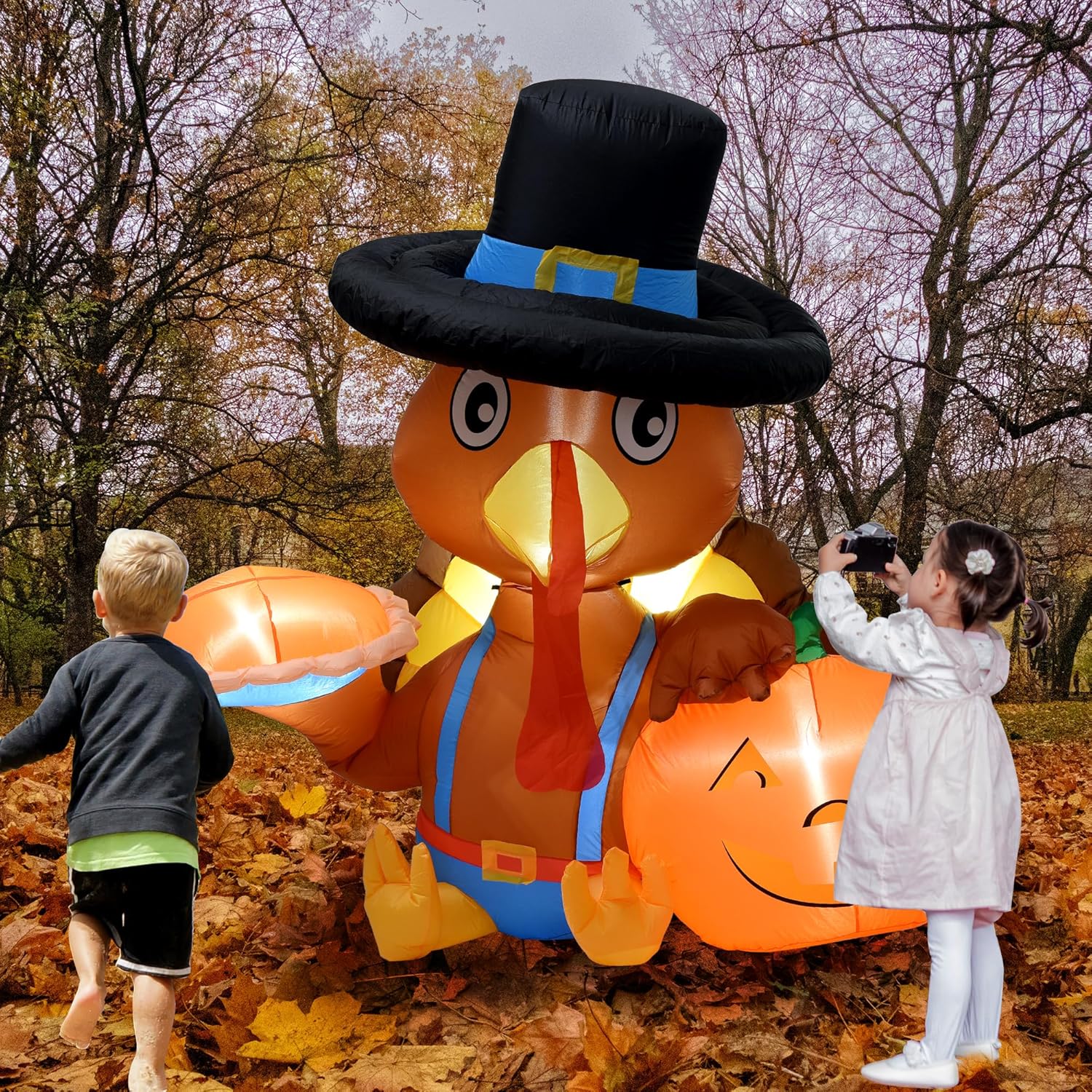 HEISOK Decoraciones inflables de pavo de Acción de Gracias, pavo inflable de 6 pies con calabaza, luces LED integradas, pavo inflable para
