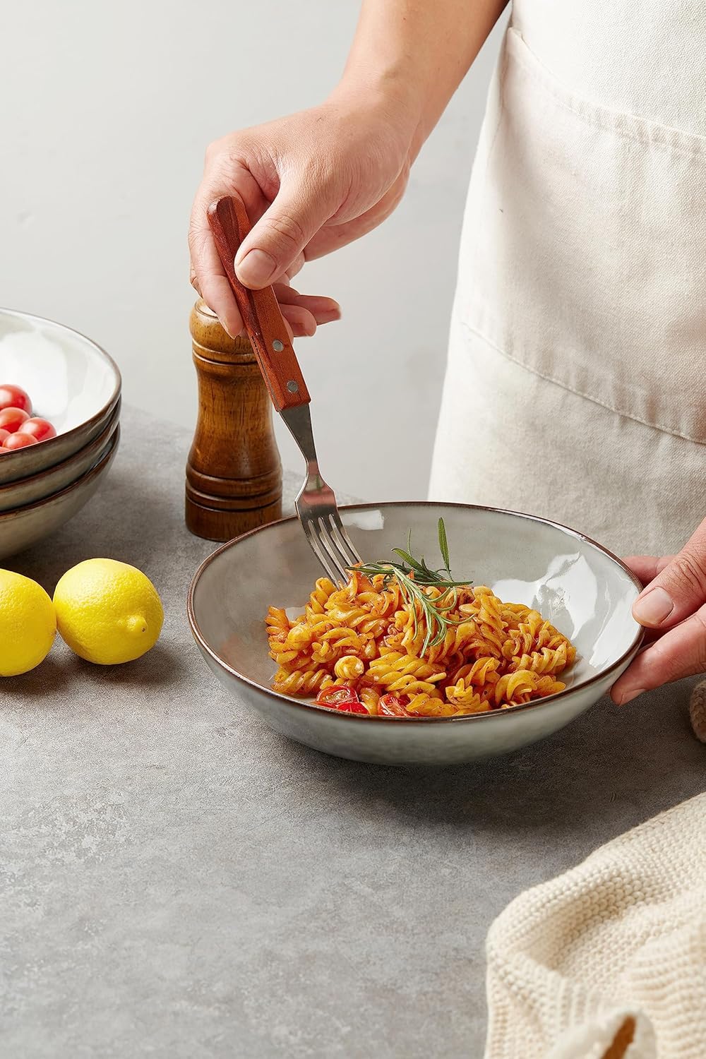 famiware Juego de 4 cuencos grandes para pasta, redondos estilo océano de 8.5 pulgadas, cuencos grandes para pasta, aptos para microondas y