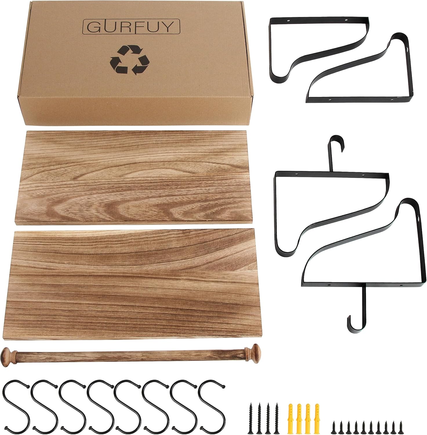 Gurfury – Estante colgante de madera para ollas con 8 ganchos, soporte de pared estilo granja, multifuncional, organizador de utensilios de cocina,