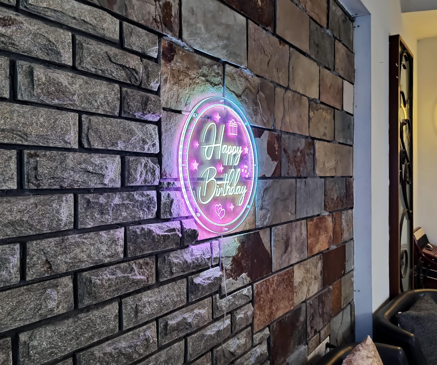 Luces de neón RGB con borde acrílico redondo con círculo exterior RGBIC cambio de colores tira de luces Bluetooth sincronización de música acento