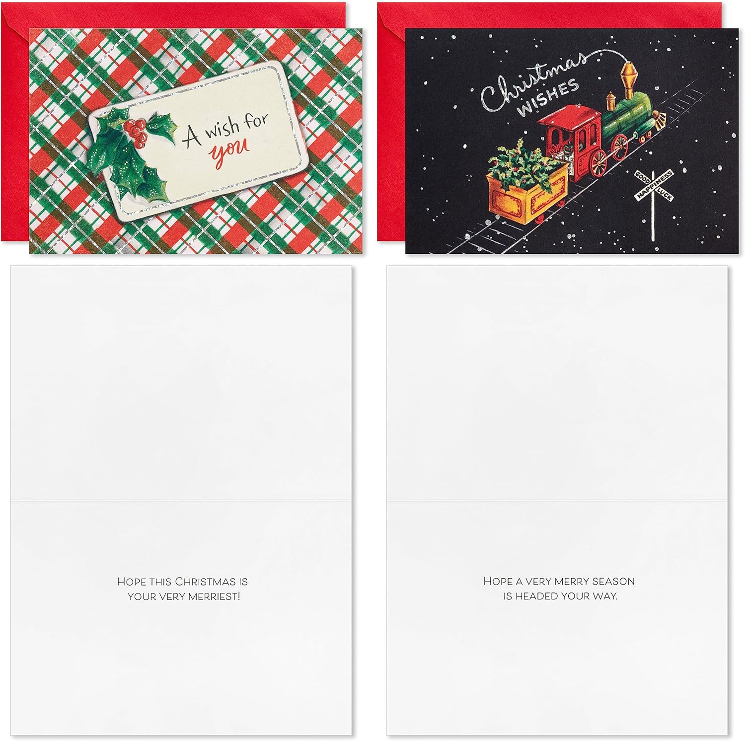 Hallmark Surtido de tarjetas navideñas vintage (36 tarjetas y sobres) Papá Noel retro, trenes de juguete, muñecos de nieve, árboles