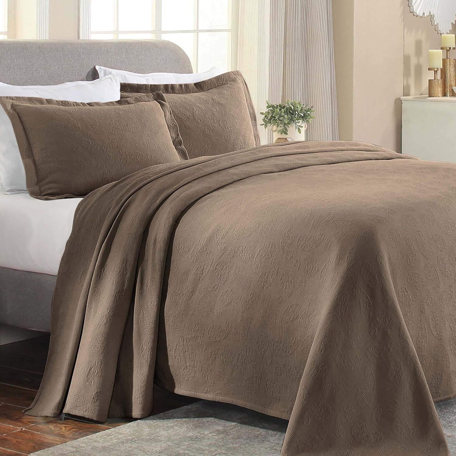 Superior colcha de una plaza de jacquard y matelasse 100 % algodón de alta calidad, turquesa, individual