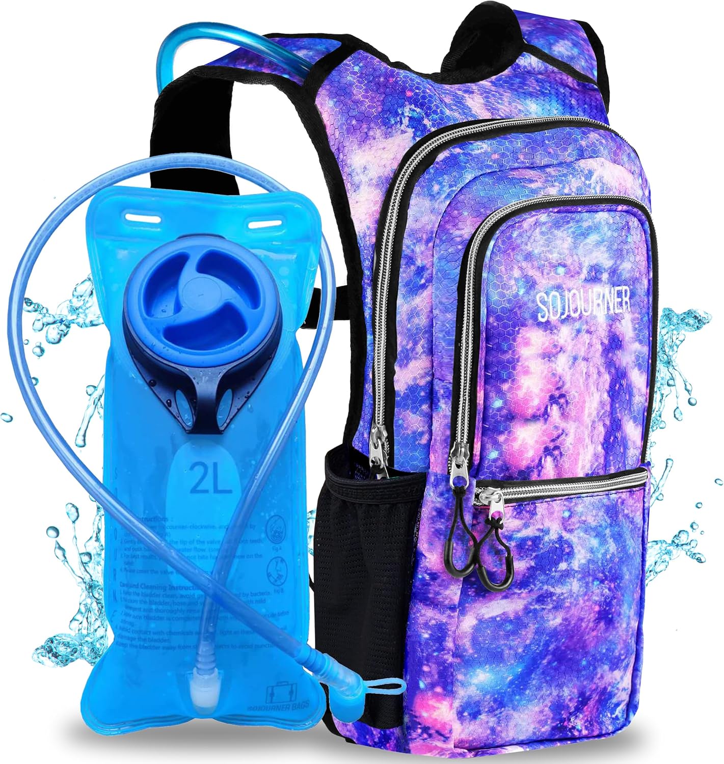 SoJourner Bags, Rave Hydration Pack – Bolsa de agua de 2L incluida, para festivales, raves, senderismo, ciclismo, fiestas, escalada, carrera y más