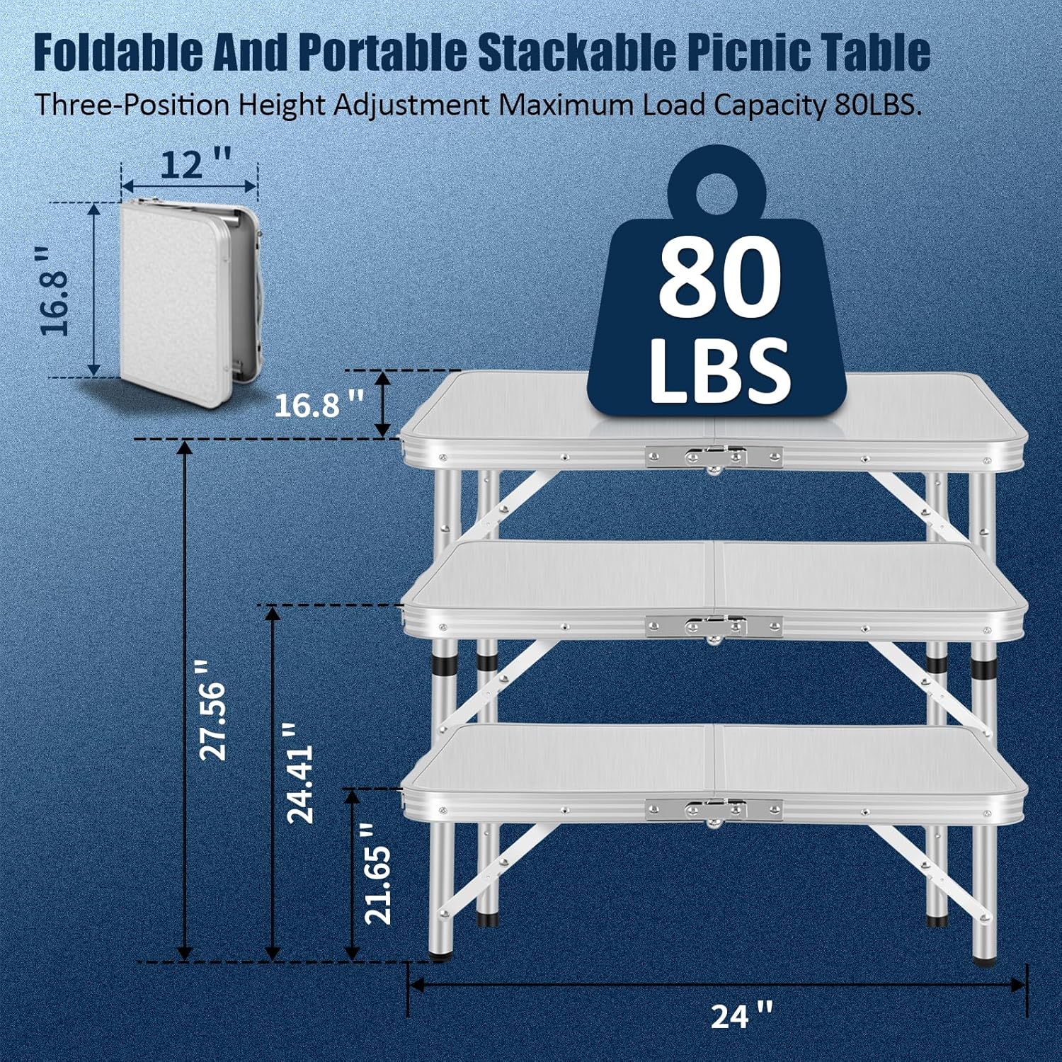 Mesa plegable pequeña con capa de malla, mesa portátil para tarjetas con asa de transporte, altura ajustable de aluminio ligero para campamento al