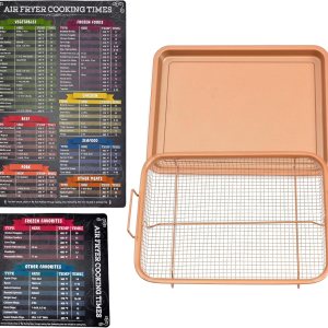 Cesta para freidora de aire para horno, estante antiadherente y bandeja para verduras con hoja de trucos incluida, cesta de malla de acero Cesta para freidora de aire para horno, estante antiadherente y bandeja para verduras con hoja de trucos incluida, cesta de malla de acero