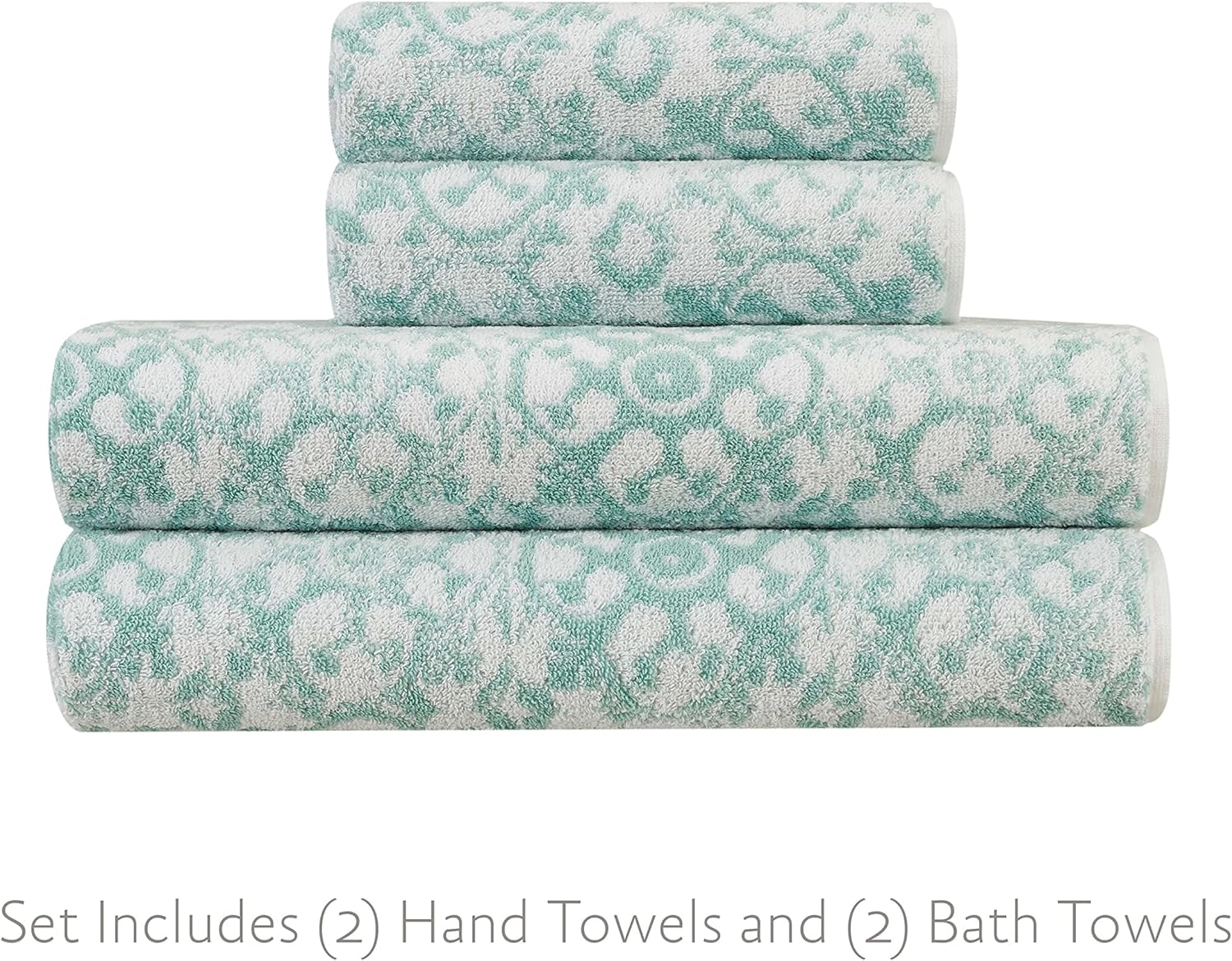 Jessica Simpson Juego de 4 toallas de baño  Aziza  Decoración de baño premium  Incluye 2 toallas de mano y 2 toallas de ducha  100% algodón y
