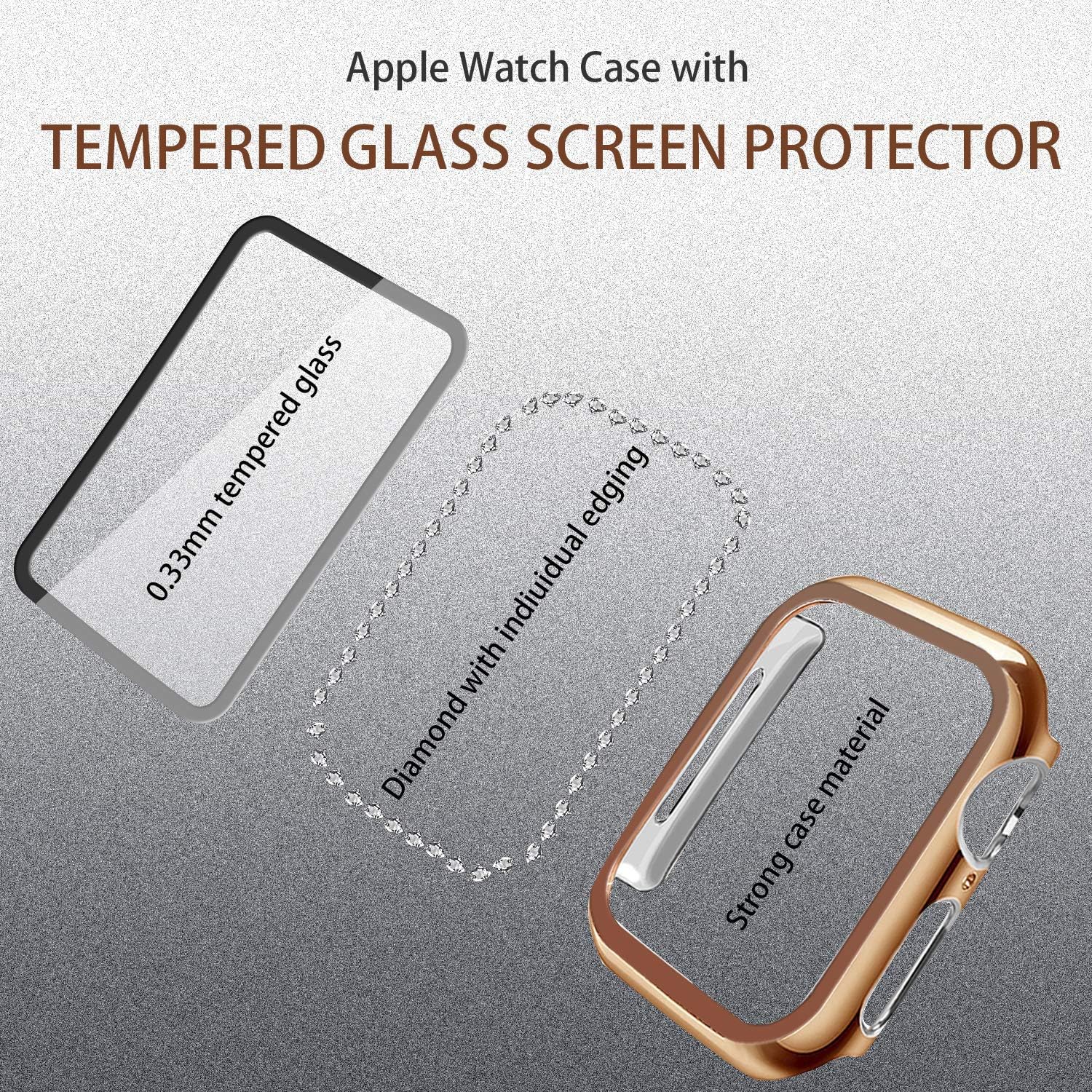 Mesime Correa compatible con Apple Watch con funda protectora de pantalla, correas de repuesto de joyería de 1.81 pulgadas, 1.77 pulgadas, 1.73