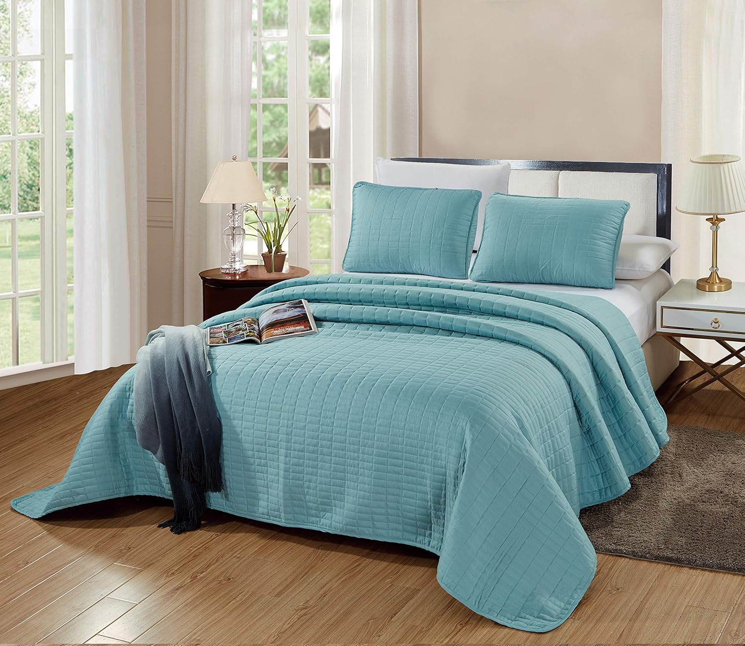 GrandLinen – Juego de cama de 2 piezas y 3 piezas, diseño de caja rectangular con patrón de caja individual y extragrande, Poliéster & Mezcla de
