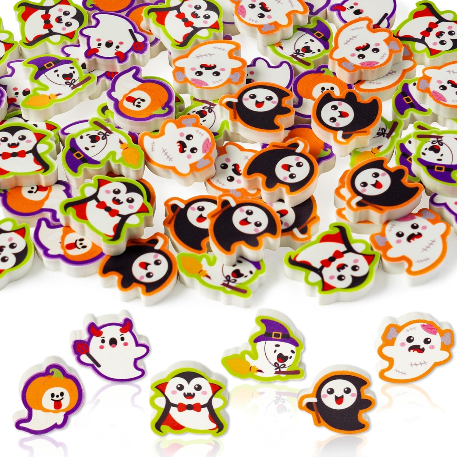 CJiangpo 60 mini borradores de Halloween para niños, a granel, lindo lápiz fantasma, borradores de goma, rompecabezas de escritorio 3D, borradores