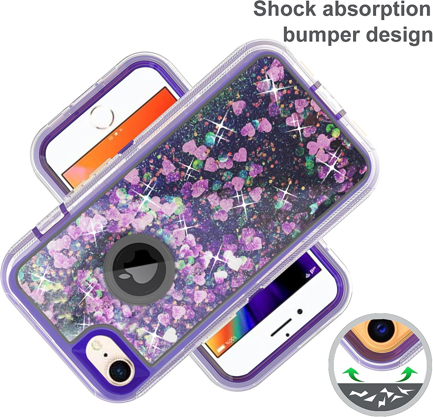 Asuwish Funda de teléfono para iPhone 66s78SE 2020 2022 con protector de pantalla brillante líquido con purpurina transparente híbrida cubierta