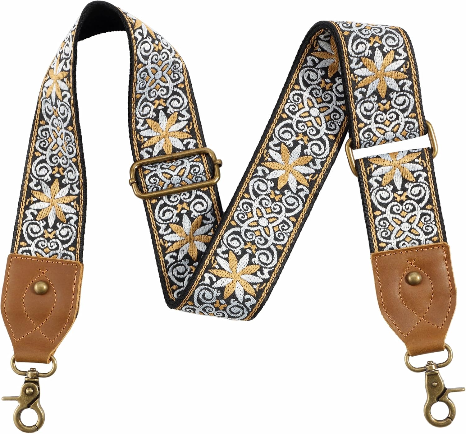 Correa para bolso, correa de hombro ancha de cuero de caballo loco de 2 pulgadas, repuesto ajustable, correas cruzadas bordadas de jacquard