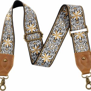 Correa para bolso, correa de hombro ancha de cuero de caballo loco de 2 pulgadas, repuesto ajustable, correas cruzadas bordadas de jacquard Correa para bolso, correa de hombro ancha de cuero de caballo loco de 2 pulgadas, repuesto ajustable, correas cruzadas bordadas de jacquard