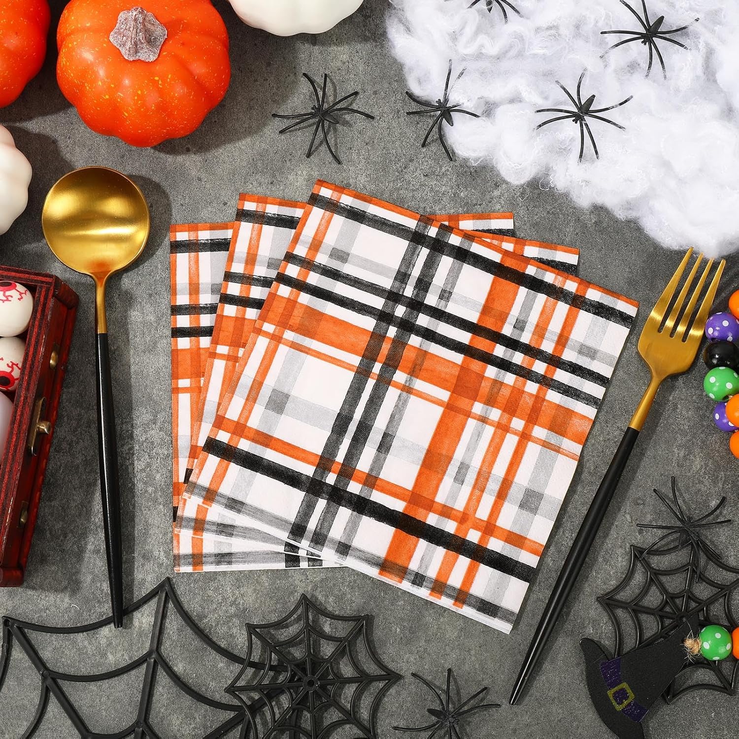 AnyDesign Paquete de 80 servilletas de papel de Halloween de 6.5 pulgadas, servilletas de cena desechables para Halloween, fiesta de cumpleaños,