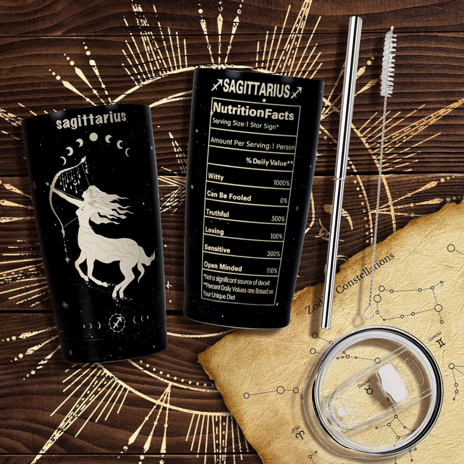 Vaso del zodiaco de Sagitario, regalo perfecto de astrología para mujeres y hombres, taza de viaje aislada de acero inoxidable de 20 onzas con tapa