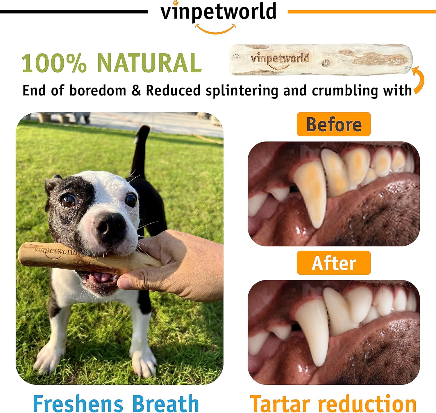 VINPETWORLD – Juguete masticable de madera de café para perros, aumenta la alegría masticable de tu perro con este palo seguro, natural y duradero