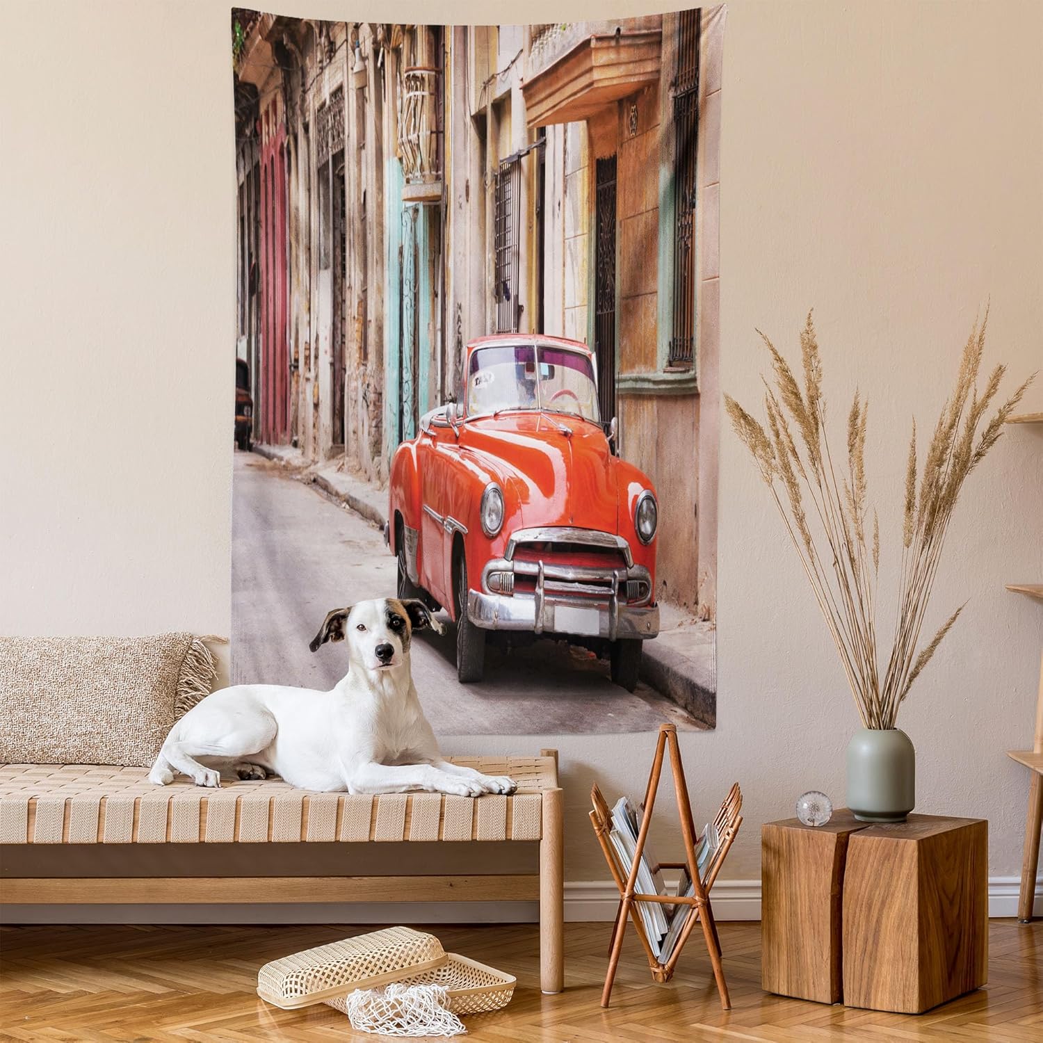 Ambesonne Tapiz de autos, auto americano clásico en una calle con casas Caribbean Havana Cuba, colgante de pared para dormitorio, sala de estar,