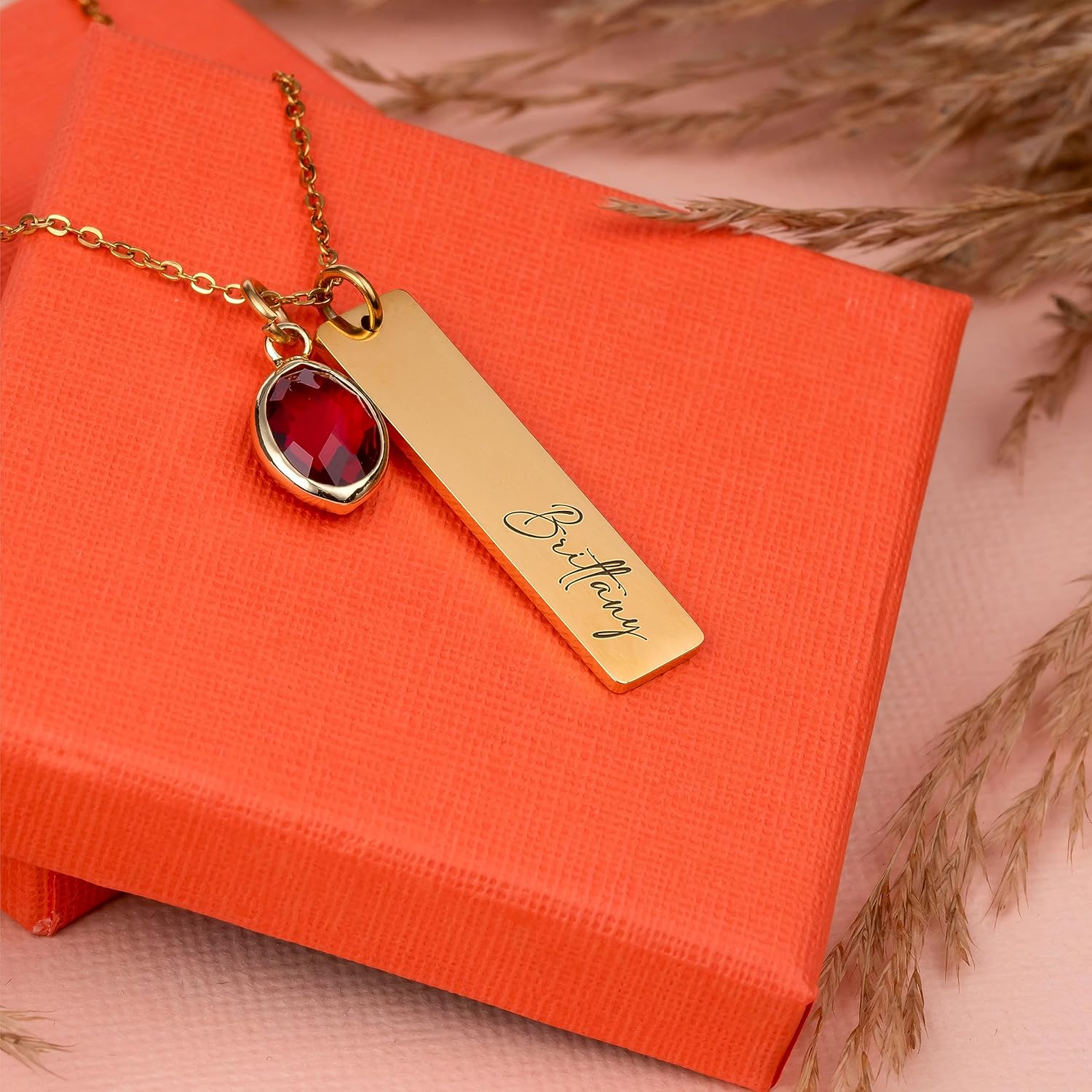 Personalized Name Necklace with Name and Birthstone, Custom Three Rectangular Pendants with Name and Birthstone, Birthday Gifts for Women, Mom,