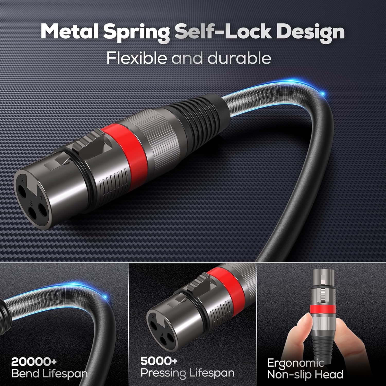Cables XLR de 3 pies3.3 ft, paquete de 2 unidades, cable de micrófono equilibrado de alta calidad con conector XLR macho a hembra de 3 pines