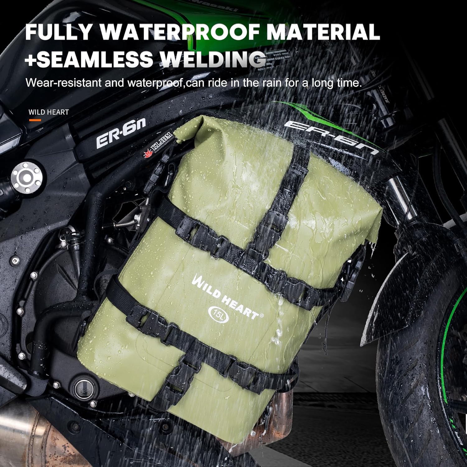 WILD HEART Bolsa seca impermeable para motocicleta, bolsa de barra de choque, bolsa de motocicleta utilizada como equipaje de motocicleta, barra de