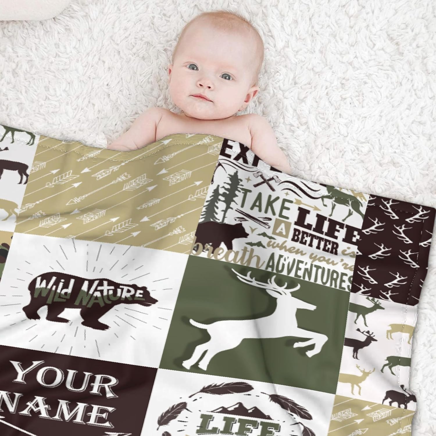 Manta personalizada con diseño de aventura en el bosque, manta personalizada con diseño de oso de ciervos, camuflado, para caza de ciervos, para