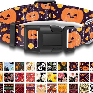 Seyezo Collar de perro de Halloween con patrón de calabaza caramelo, bonito collar transpirable para cachorros para niños y niñas con hebilla de Seyezo Collar de perro de Halloween con patrón de calabaza caramelo, bonito collar transpirable para cachorros para niños y niñas con hebilla de