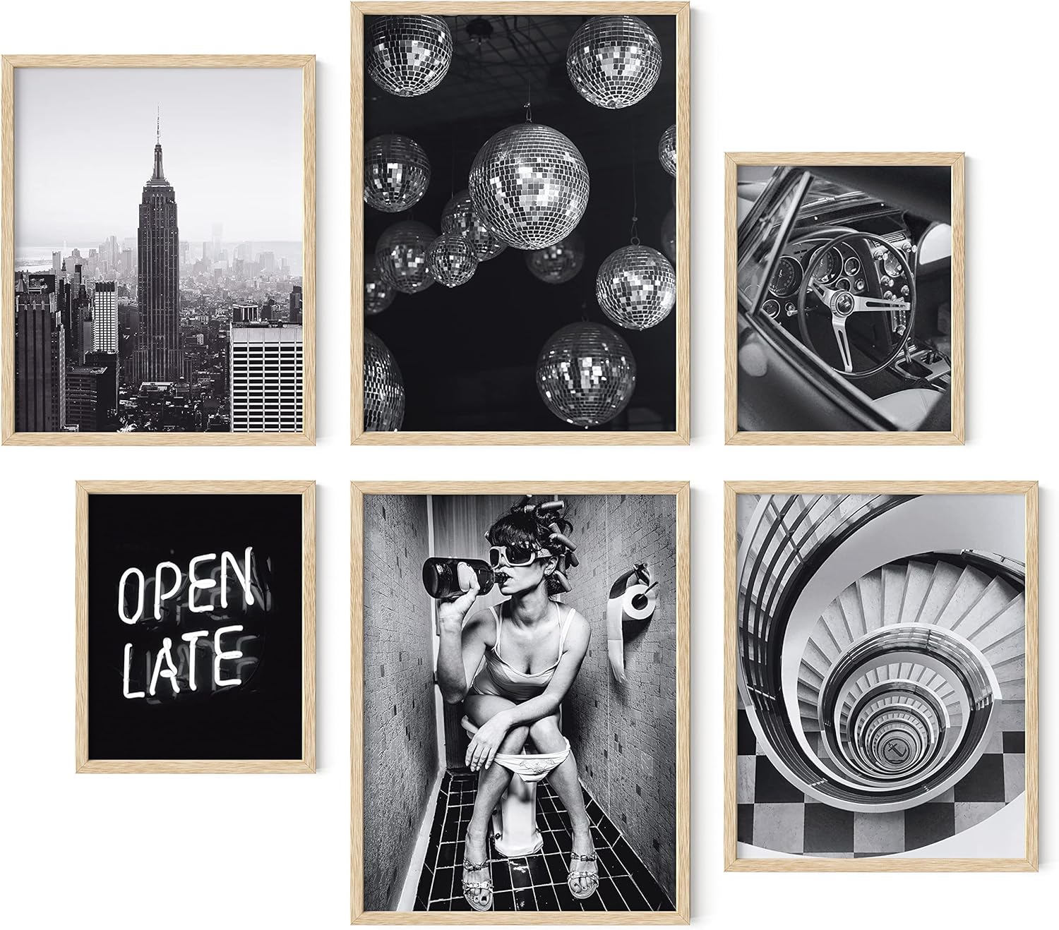 HAUS AND HUES Arte de pared enmarcado en blanco y negro, juego de 6 cuadros en blanco y negro, arte enmarcado de Nueva York, arte de horizonte de la