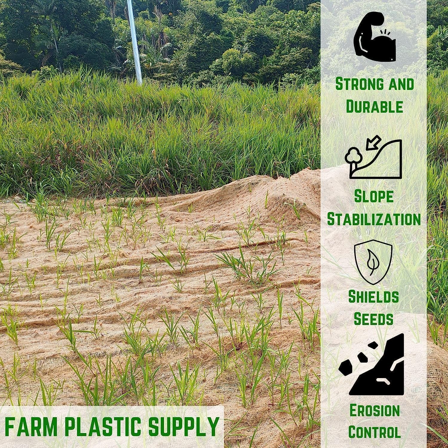 Farm Plastic Supply – Manta de control de erosión – Cubierta de jardín de coco y paisaje, manta de control de erosión, manta de coco, control de