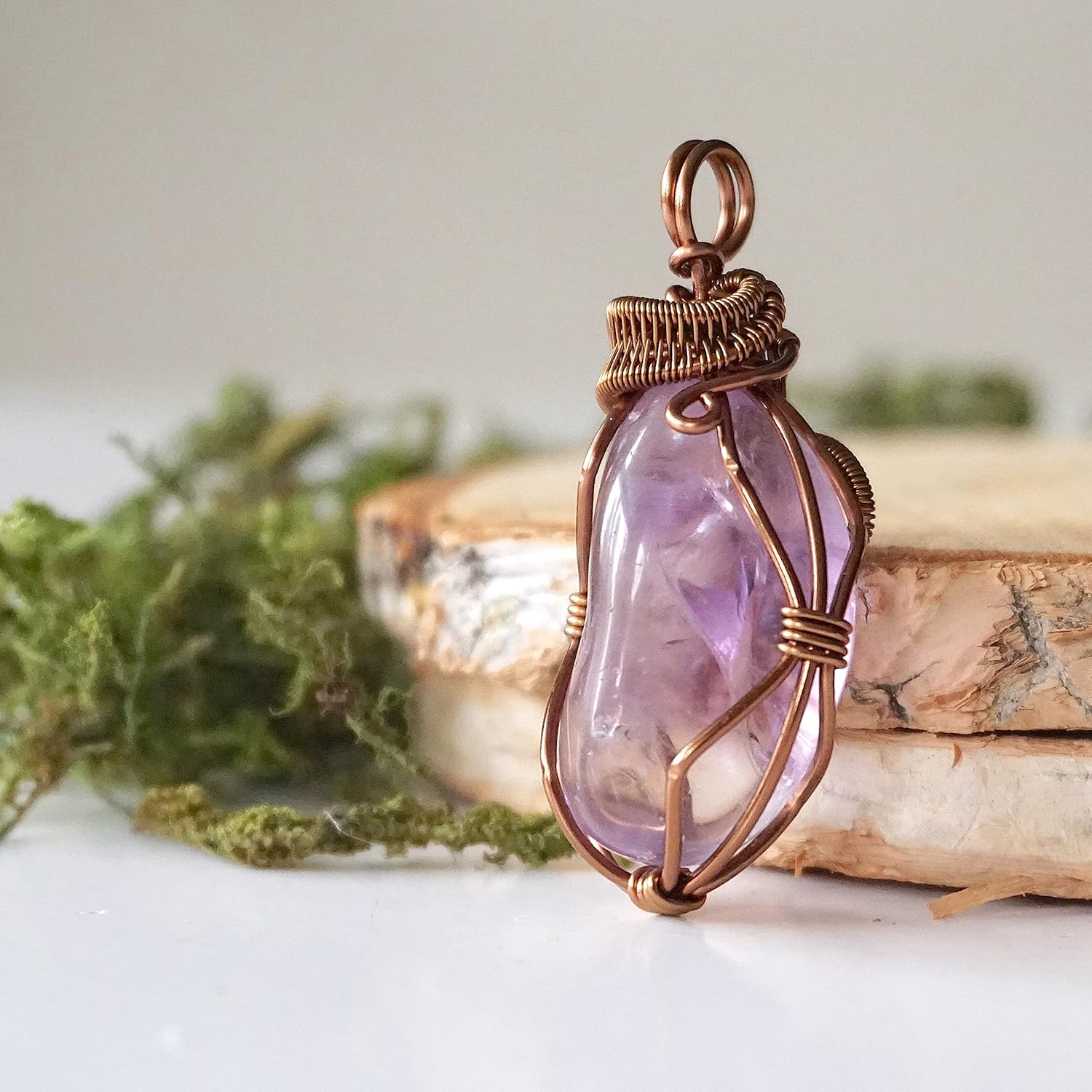 Designs by Nature Gems Handmade Women Necklace Amethyst Necklace 24 Inch Chain Antique Bronze February Birthstone