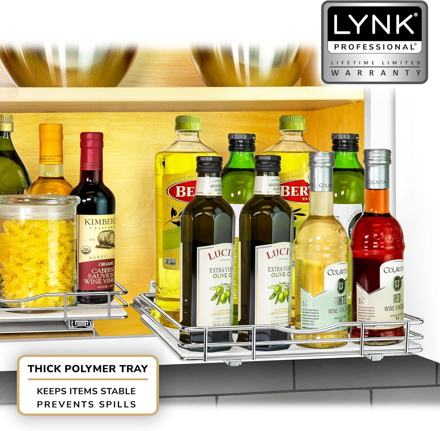 LYNK PROFESSIONAL – Organizador extraíble de especias para armario, 12-14 pulgadas de ancho, estante deslizante, organizador de especias, cromado