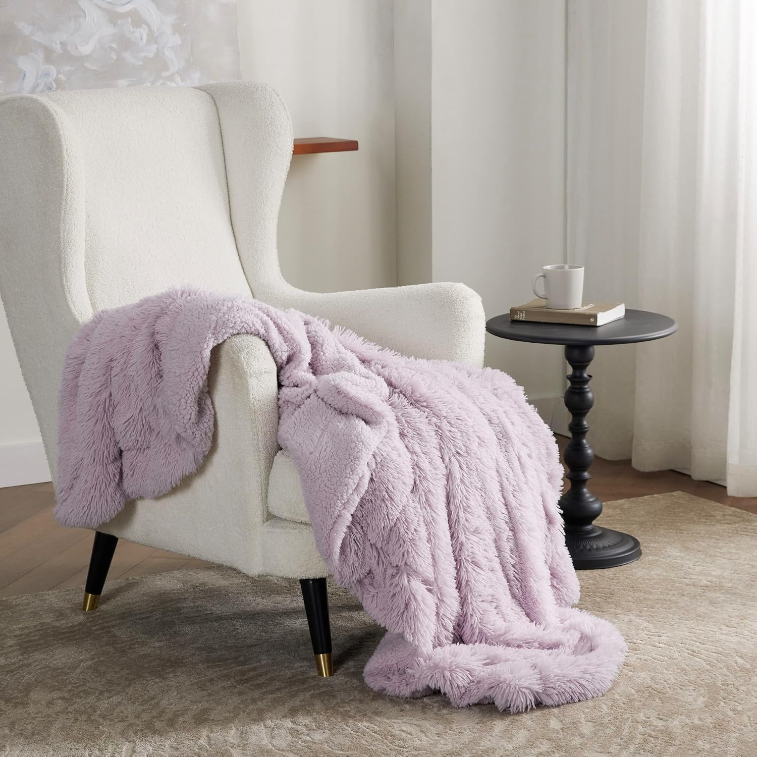 Bedsure – Manta de piel sintética color lavanda, peluda, esponjosa y lanuda, sherpa suave y gruesa, regalo decorativo de teñido anudado, mantas para