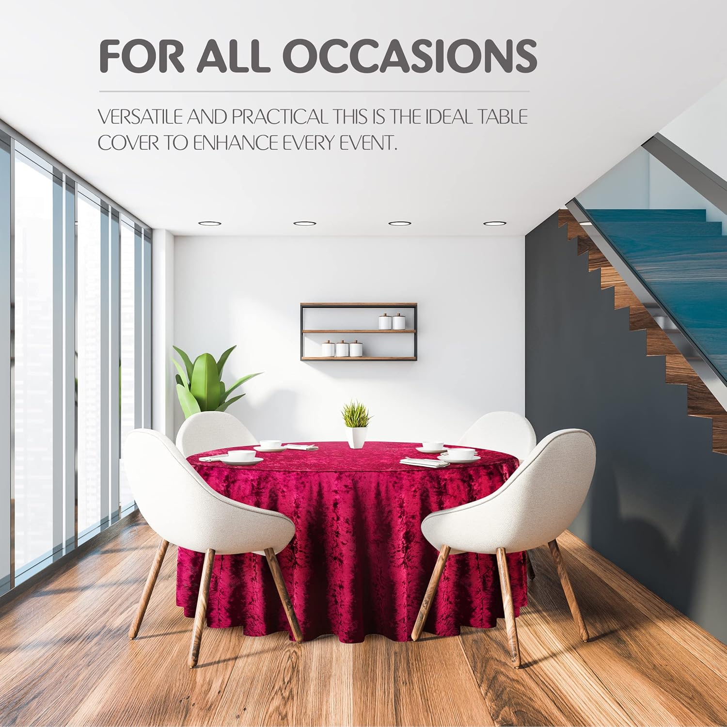 Elegante mantel redondo de 90 pulgadas, fabricado con material de terciopelo fino triturado, hermoso mantel rojo burdeos con costuras duraderas,