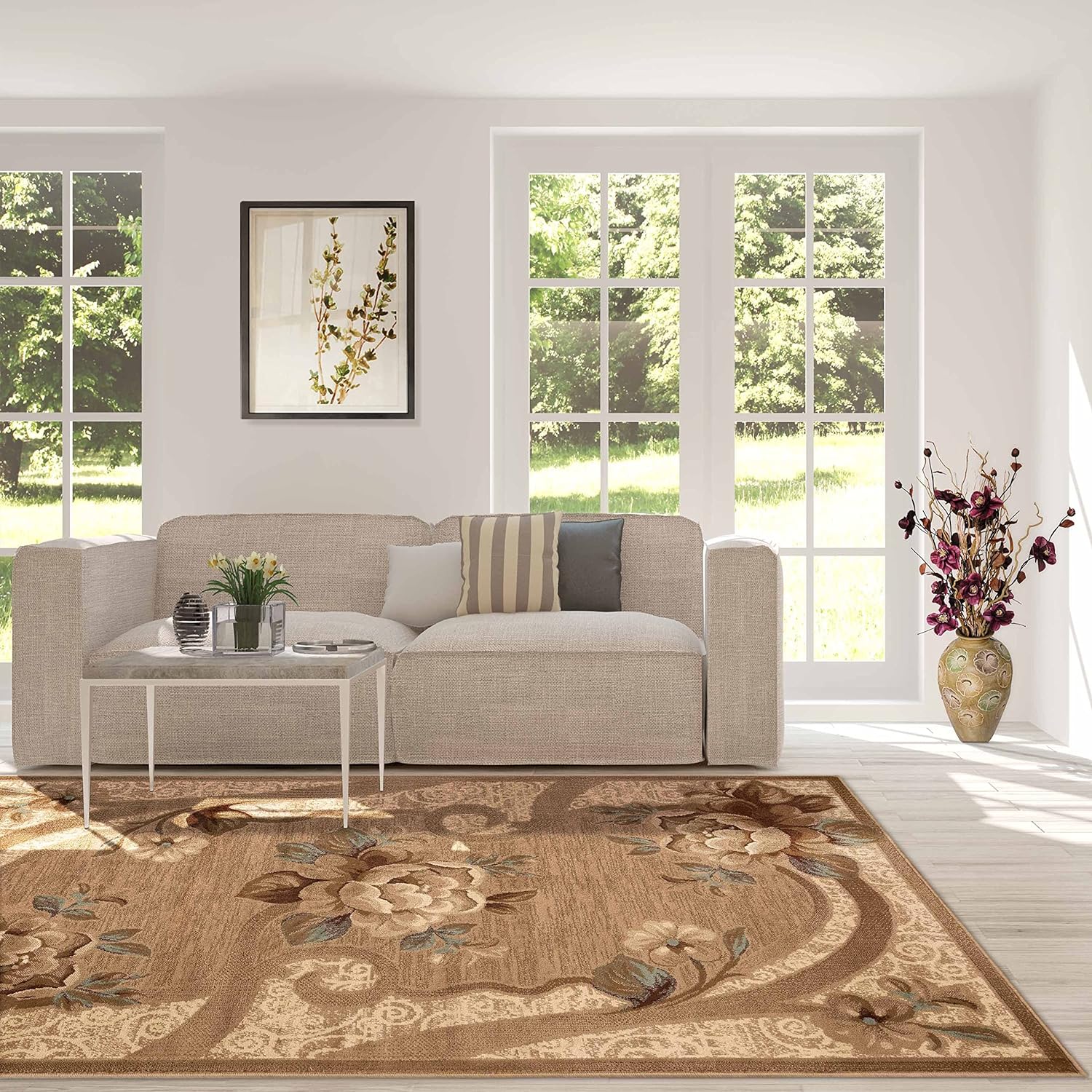 SUPERIOR Alfombra de interior de 5 x 8 pies con respaldo de yute, decoración moderna para el piso del hogar, pasillo, sala de estar, cubierta de